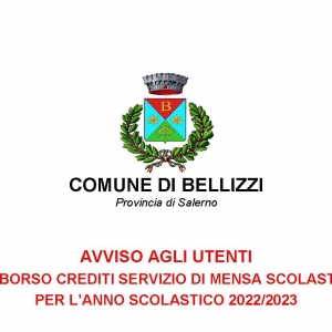 AVVISO AGLI UTENTI PER IL RIMBORSO DEI CREDITI DEL SERVIZIO MENSA SCOLASTICA ANNO 2022/2023