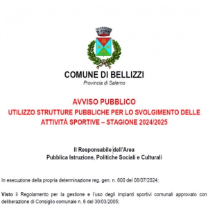 UTILIZZO STRUTTURE PUBBLICHE PER LO SVOLGIMENTO DELLE ATTIVITÀ SPORTIVE – STAGIONE 2024/2025